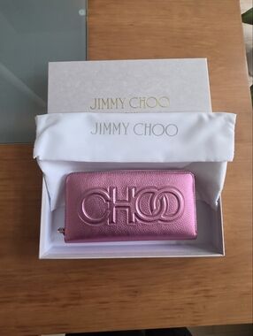 Jimmy Choo Bettina Peony Pink Long Zipper Wallet, Full Inclusion.  Brand New.